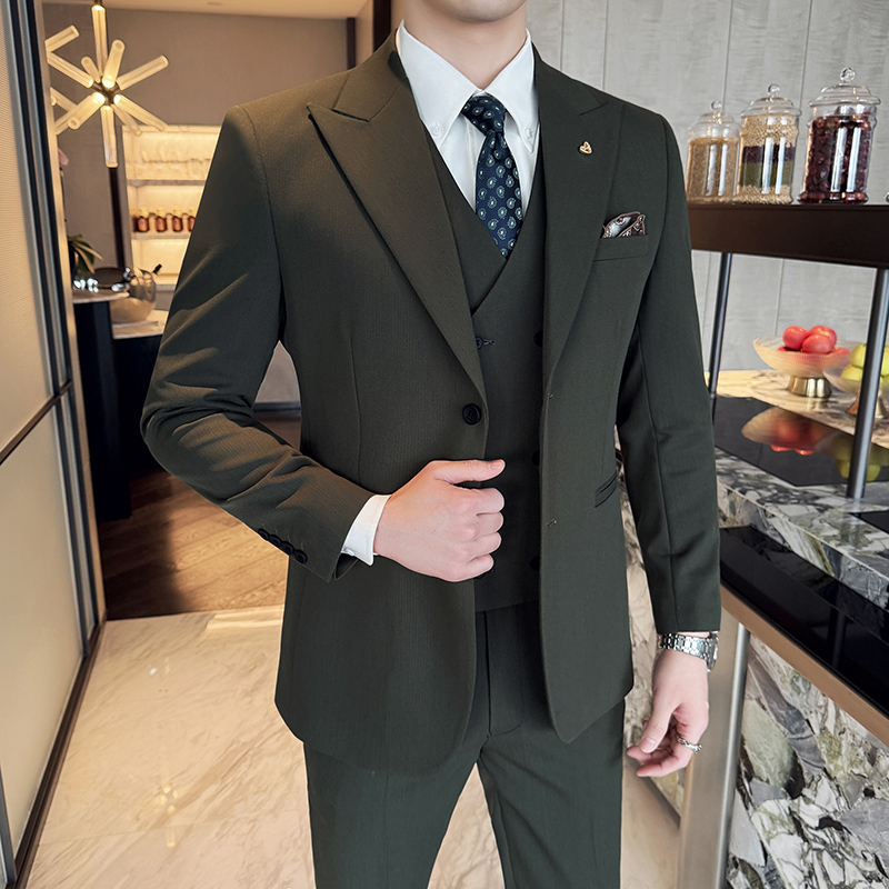 Men'S Grooming And Style - Slim-Fit Üç Parçalı Set Kore Tarzı